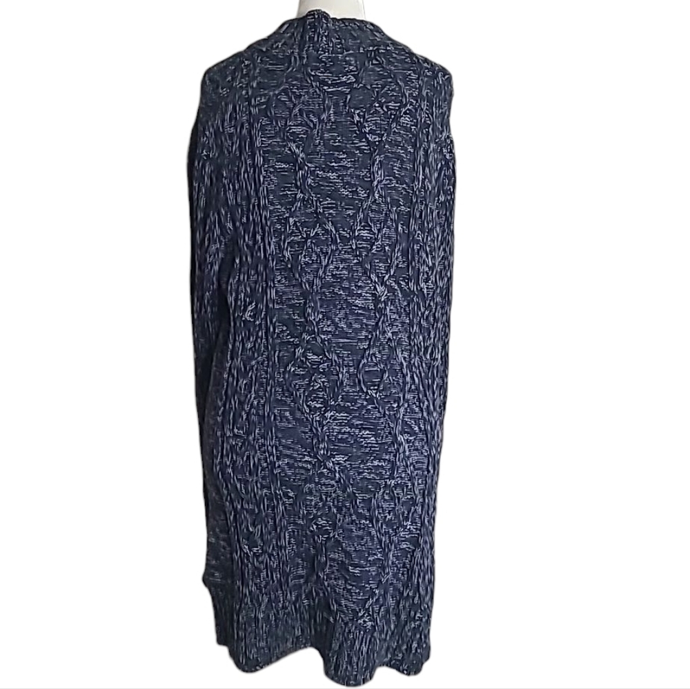 Overland | Midnight Blue Marl Fisherman Style Chunky Cable Knit Tunic Sweater Lg - Picture 4 of 8